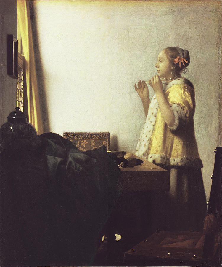 Jan Vermeer Painting - Vermeer-woman With Pearl Necklace by Portfolio Arts Group