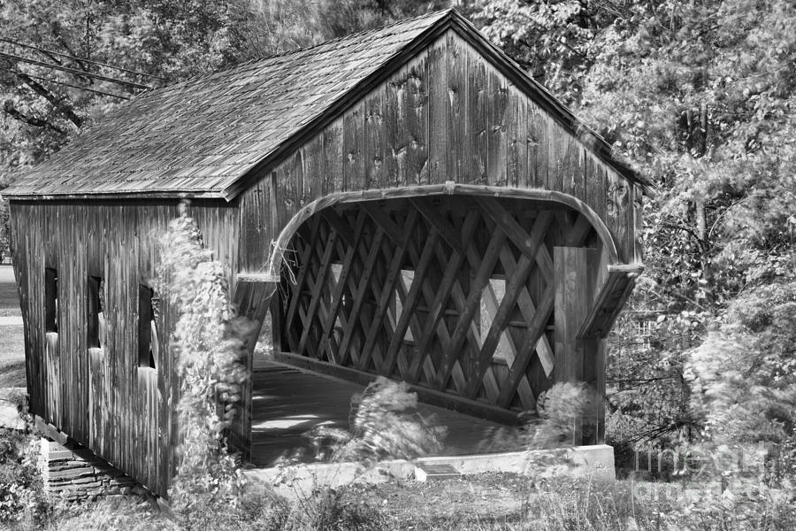 Vermont Baltimore Covered Bridge Black And White Photograph by Adam Jewell