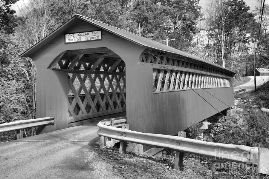 Vermont Chiselville Covered Bridge Black And White Photograph by Adam Jewell