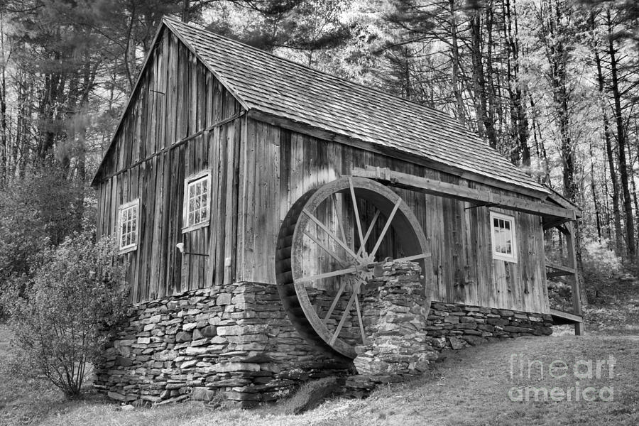 Vermont Grist Mill In The Woods Black And White Photograph by Adam Jewell