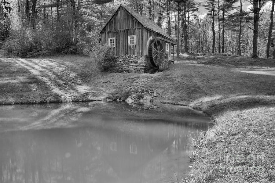 Vermont Grist Mill Pond Landscape Black And White Photograph by Adam Jewell
