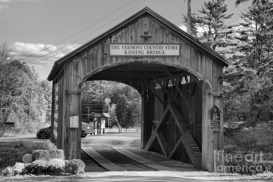 Vermont Kissing Bridge Black And White Photograph by Adam Jewell