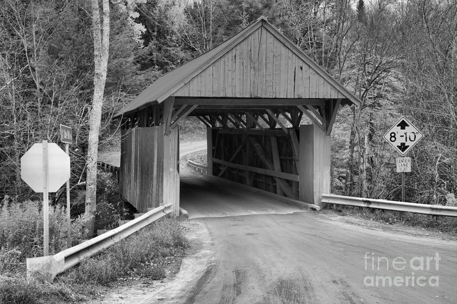 Vermont Red Covered Bridge Black And White Photograph by Adam Jewell