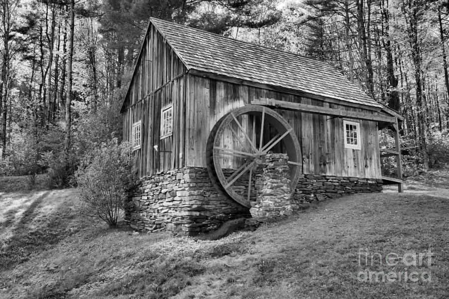 Vermont Rural Grist Mill Black And White Photograph by Adam Jewell