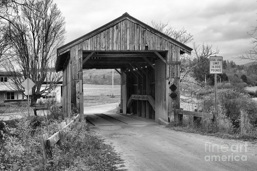 Vermont Scribner Covered Bridge Black And White Photograph by Adam Jewell