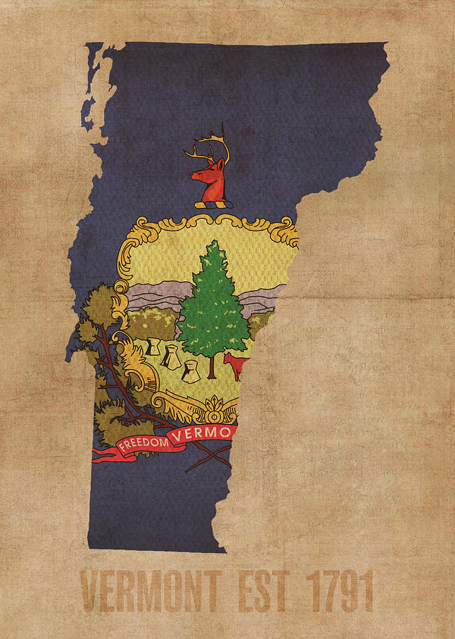 Flag Mixed Media - Vermont State Flag Map Founded Date by Design Turnpike