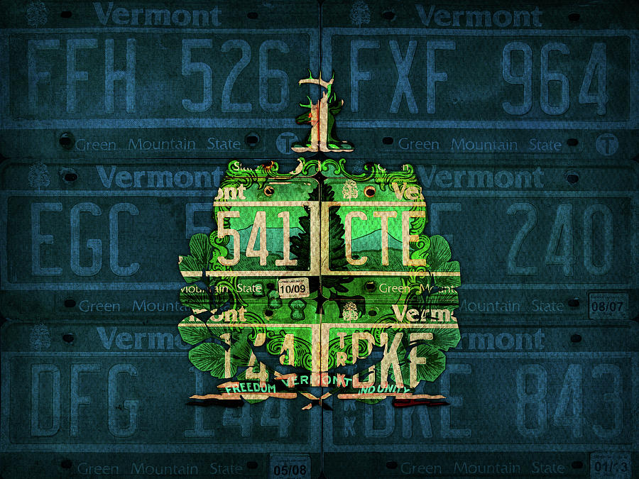 Vintage Mixed Media - Vermont State Flag Recycled Vintage License Plate Art by Design Turnpike