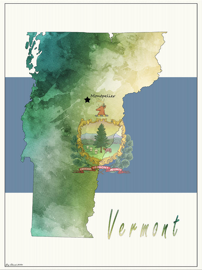 Vermont Watercolor Map Style 2 Painting by Greg Edwards - Pixels