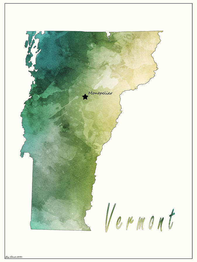 Vermont Watercolor Map Style 3 Painting by Greg Edwards - Fine Art America