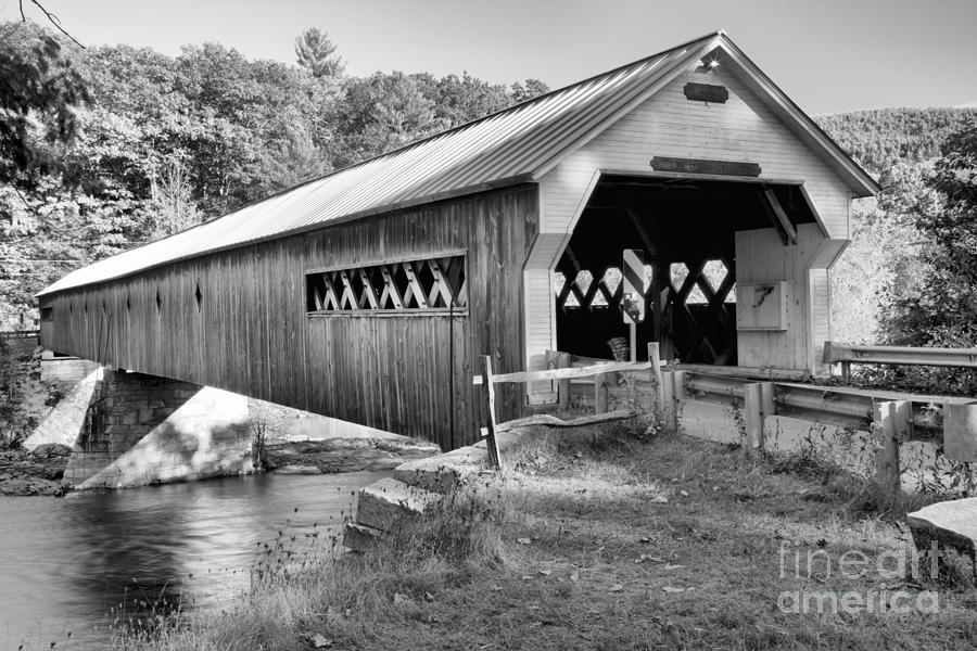 Vermont West Dummerston Covered Bridge Black And White Photograph by Adam Jewell
