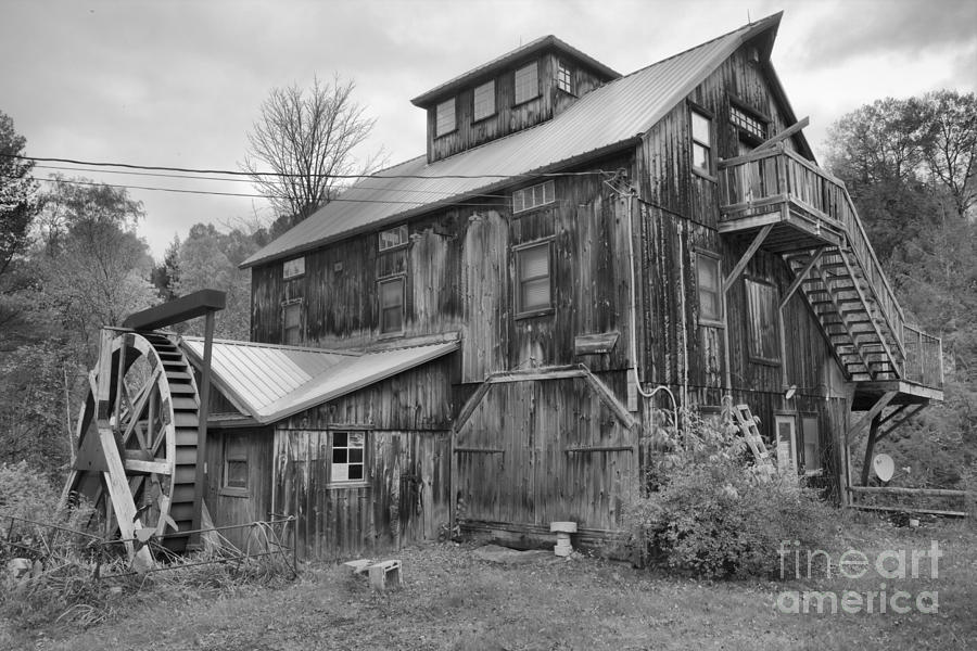 Vermont Wooden Grist Mill Black And White Photograph by Adam Jewell