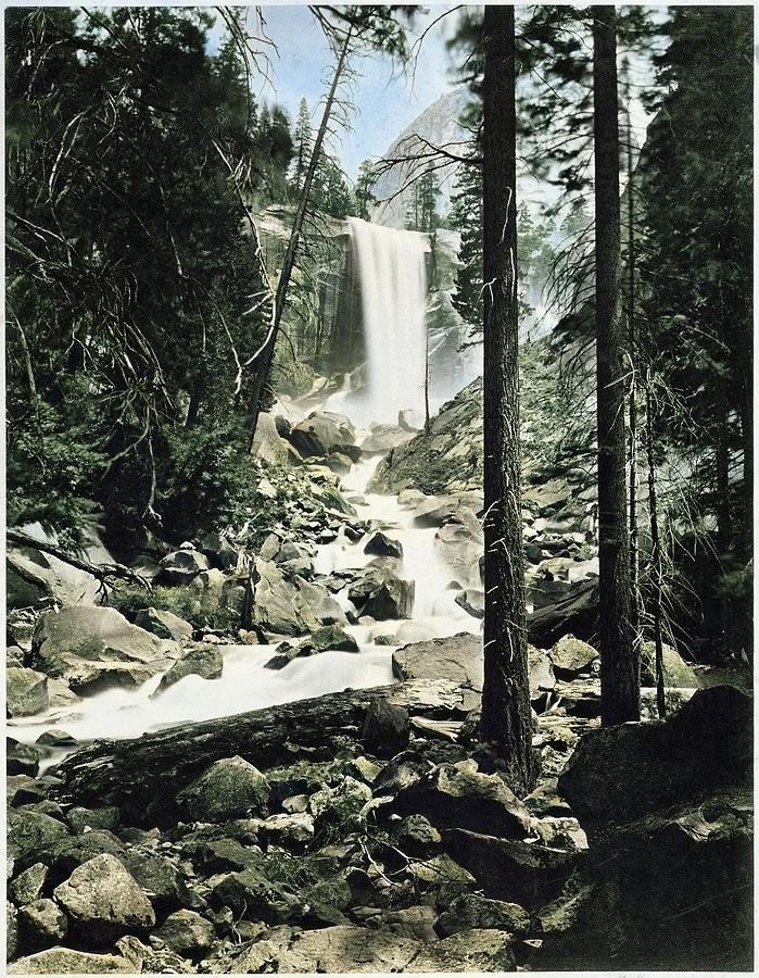 Vernal Fall 350 ft, Yo Semite Valley, 1872, by Carleton Watkins colorized by Ahmet Asar Painting by Celestial Images