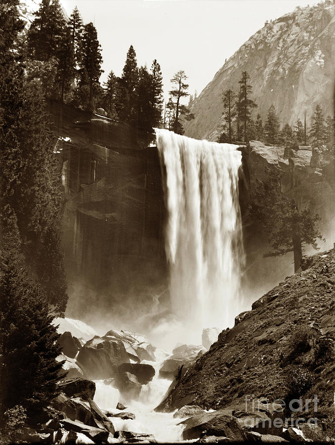 Yosemite National Park Photograph - Vernal Fall, Vosemite Valley 1912 by Monterey County Historical Society