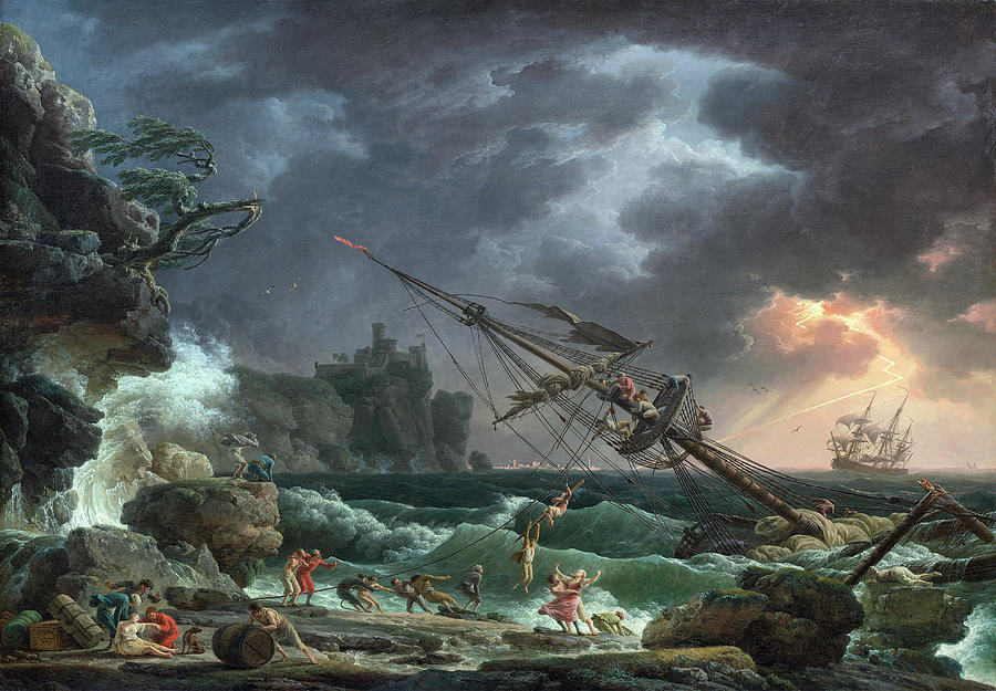 Beach Painting - The Shipwreck, 1772 by Claude-joseph Vernet