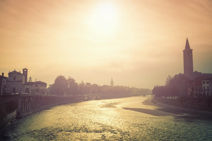 Verona Cityscape And Adige River At Dawn Photograph by Cirano83