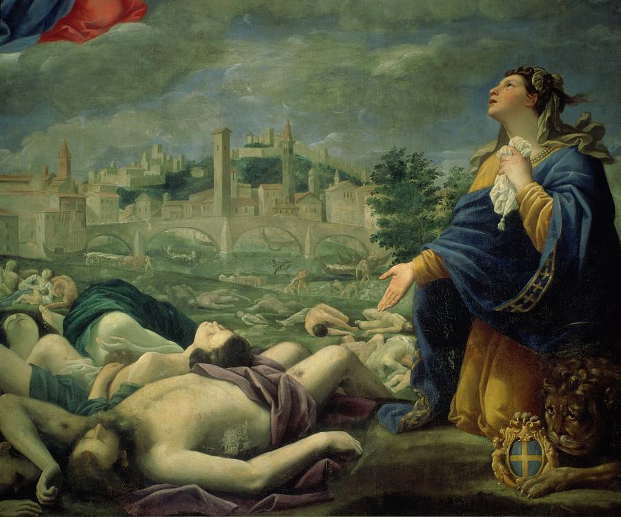 Verona weeps for the cessation of the plague. San Fermo Maggiore Verona, Italy. Painting by Antonio Giarola -17th cent -