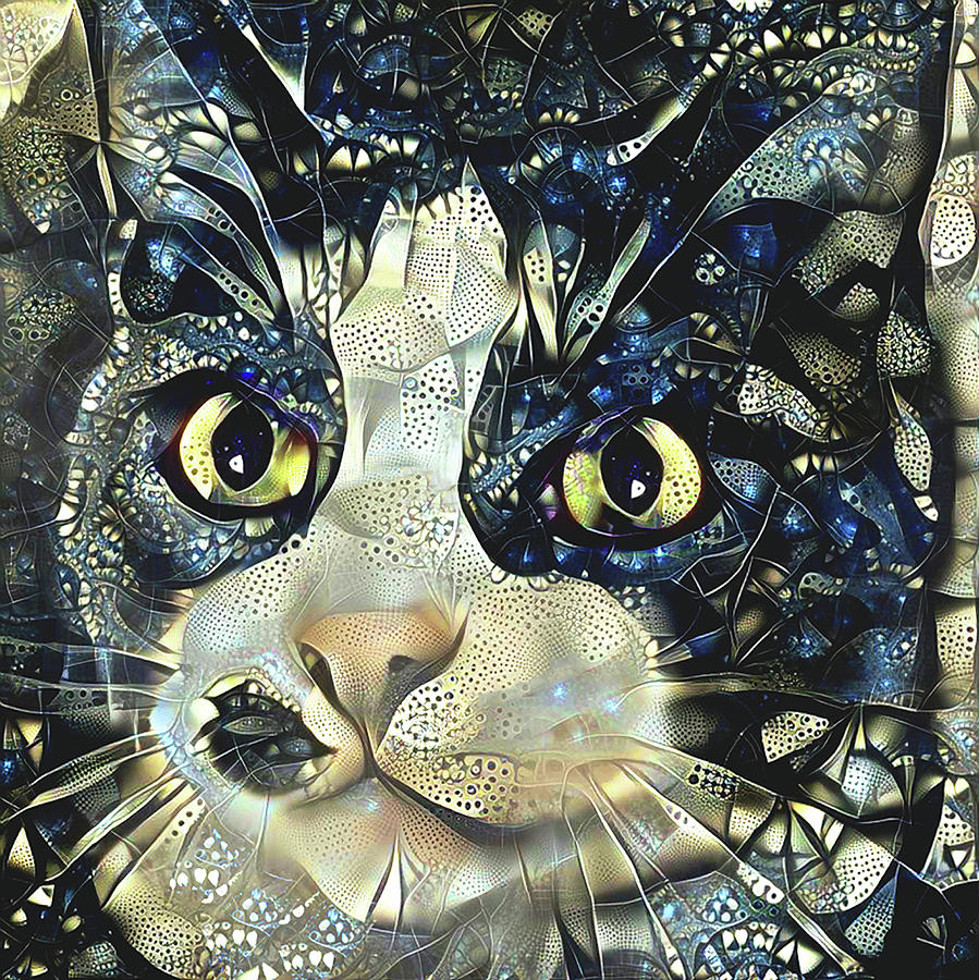Versacci the Black and White Rescue Cat Digital Art by Peggy Collins