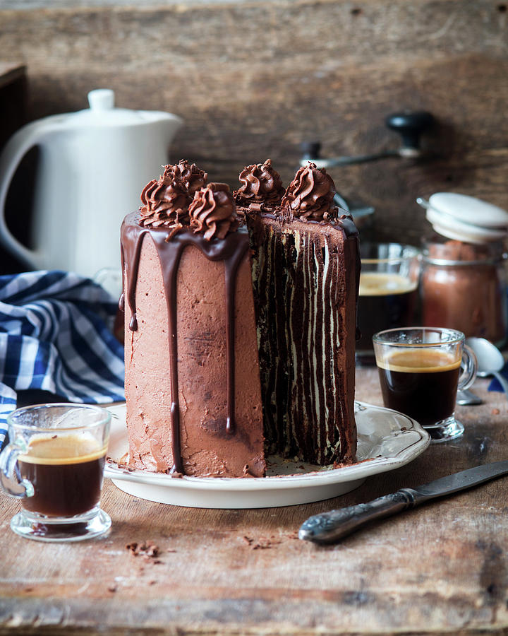 Vertical Chocolate And Honey Cake With Sour Cream Photograph by Irina Meliukh