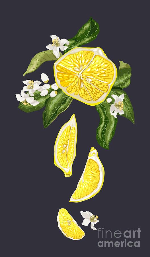 Vertical Citrus Blossom with Fruit Digital Art by Yulia Fushtey - Fine ...