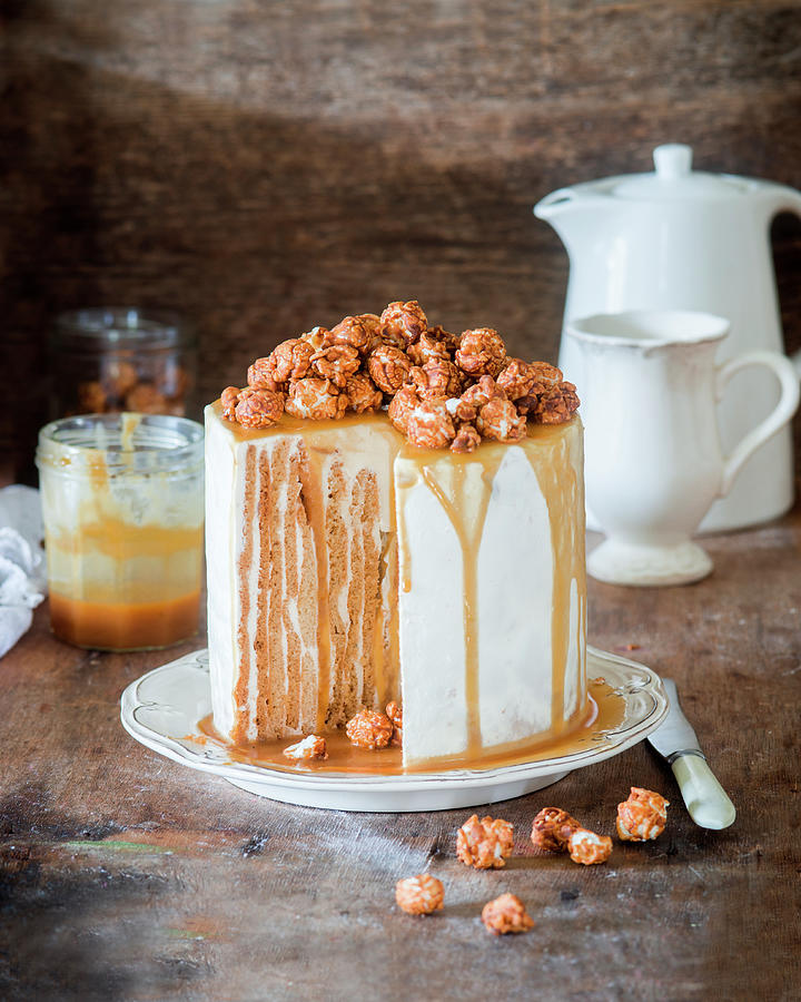 Vertical Honey Cake With Sour Cream And Caramel Photograph by Irina Meliukh