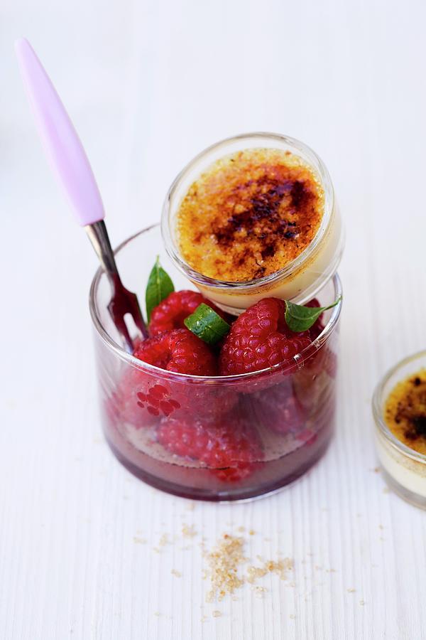 Verveine Crme Brle With Marinated Raspberries In A Glass Photograph by Michael Wissing