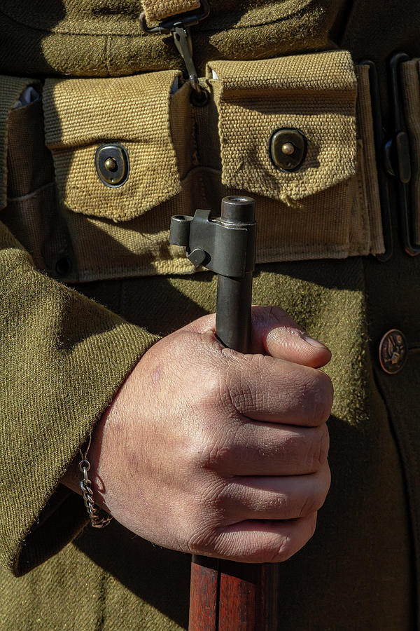 Veterans Day Parade NYC 11_10_2018 WW1 Reenactor Hand and Rifle Photograph by Robert Ullmann