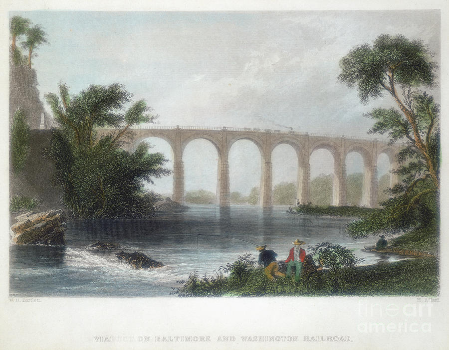 Viaduct On The Baltimore & Washington Drawing by Print Collector