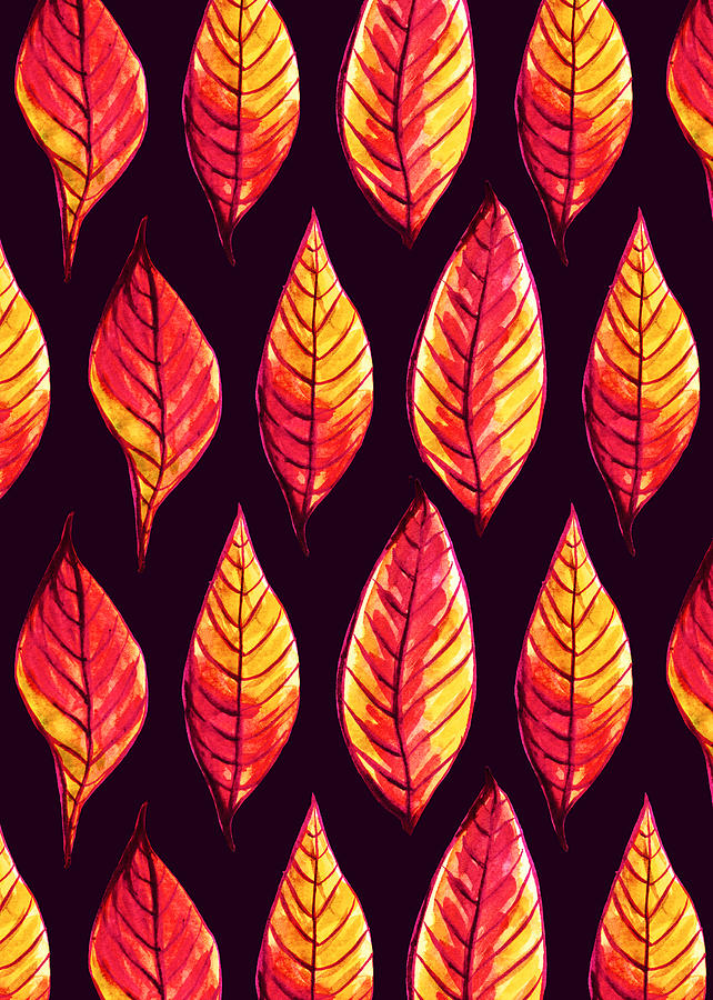 Vibrant autumn leaves pattern in red and yellow Digital Art by Boriana Giormova