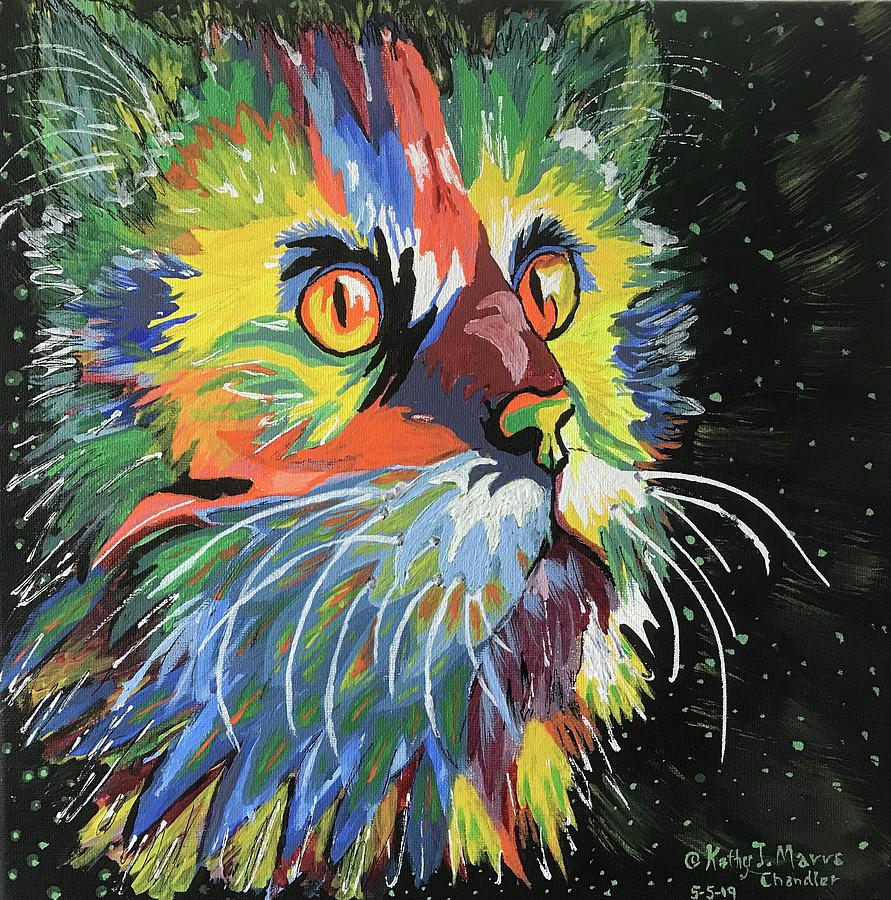Vibrant Cat Painting by Kathy Marrs Chandler