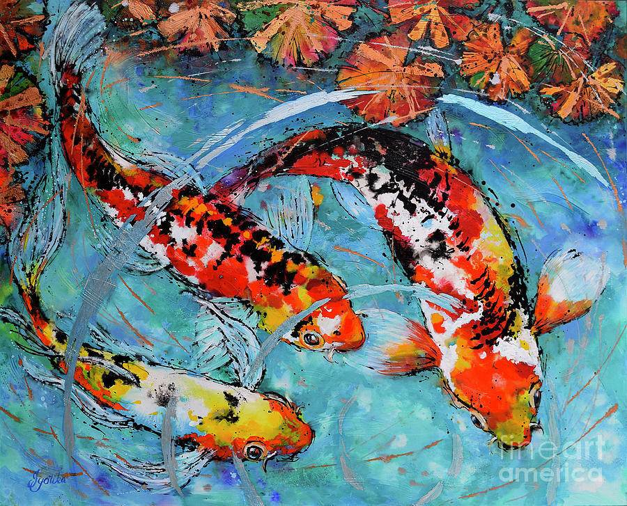 Vibrant Koi Pond Painting by Jyotika Shroff