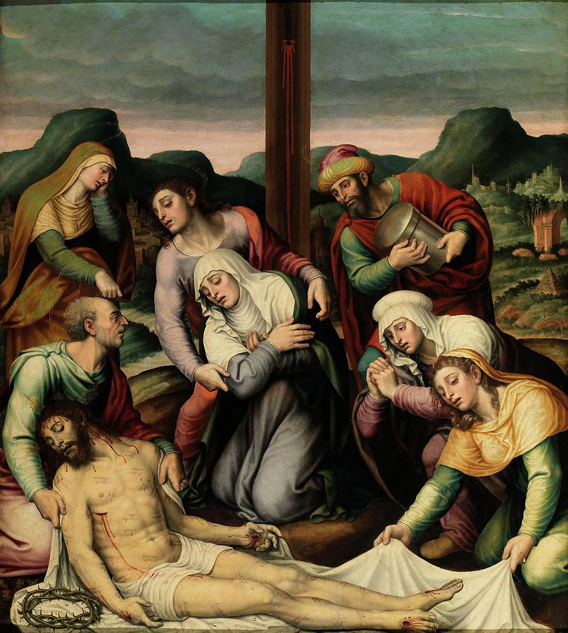 The Descent From The Cross Painting - Vicente Macip Comes / The Descent from the Cross, 16th century, Spanish School. by Vicente Macip -1475-1545-