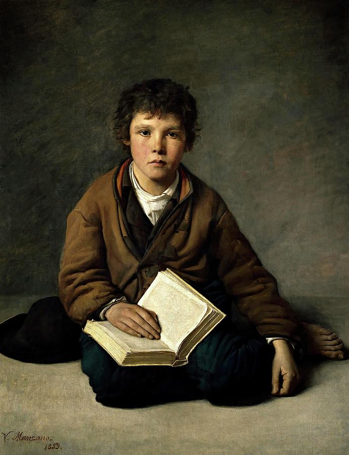 Victor Manzano y Mejorada / Un chiquillo sentado, 1859, Spanish School, Oil on canvas. Painting by Victor Manzano y Mejorada -1831-1865-