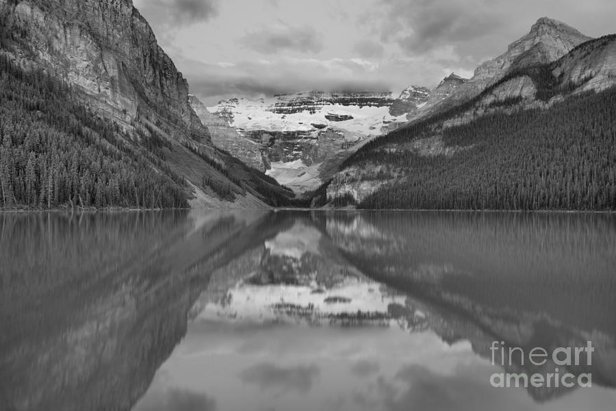 Victoria Glacier Sunrise Reflections Black And White Photograph by Adam Jewell