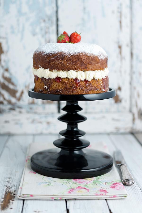 Victoria Sponge Cake On A Cake Stand Photograph by Komar