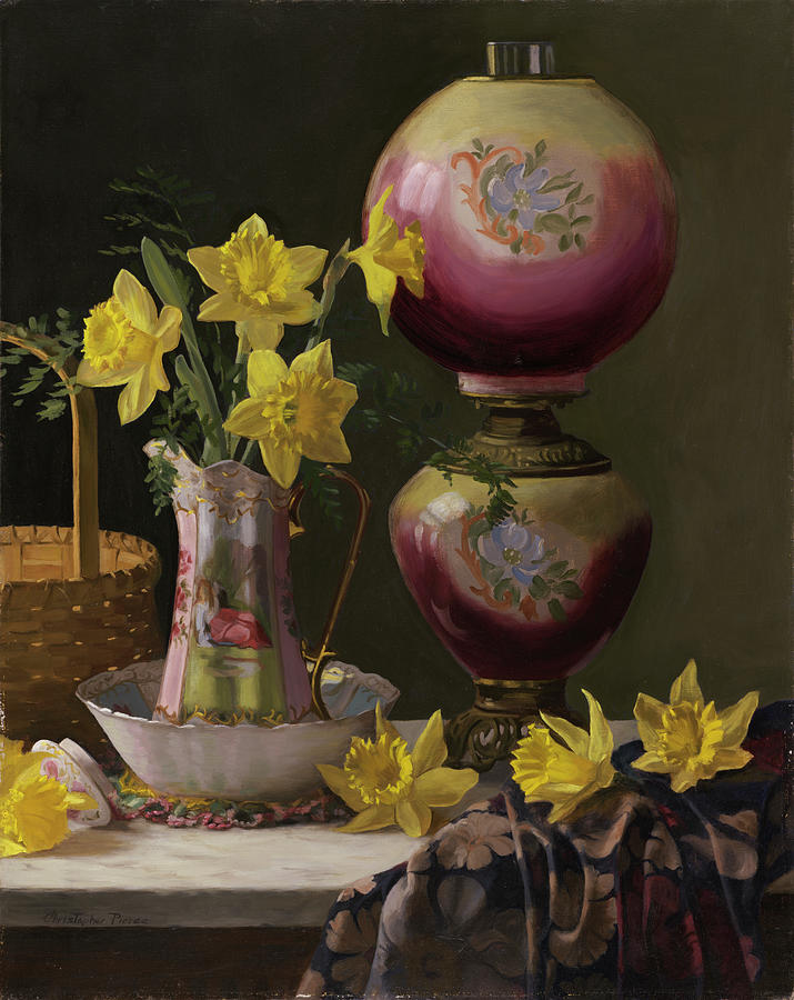 Flower Painting - Victorian Lamp With Daffodils by Christopher Pierce