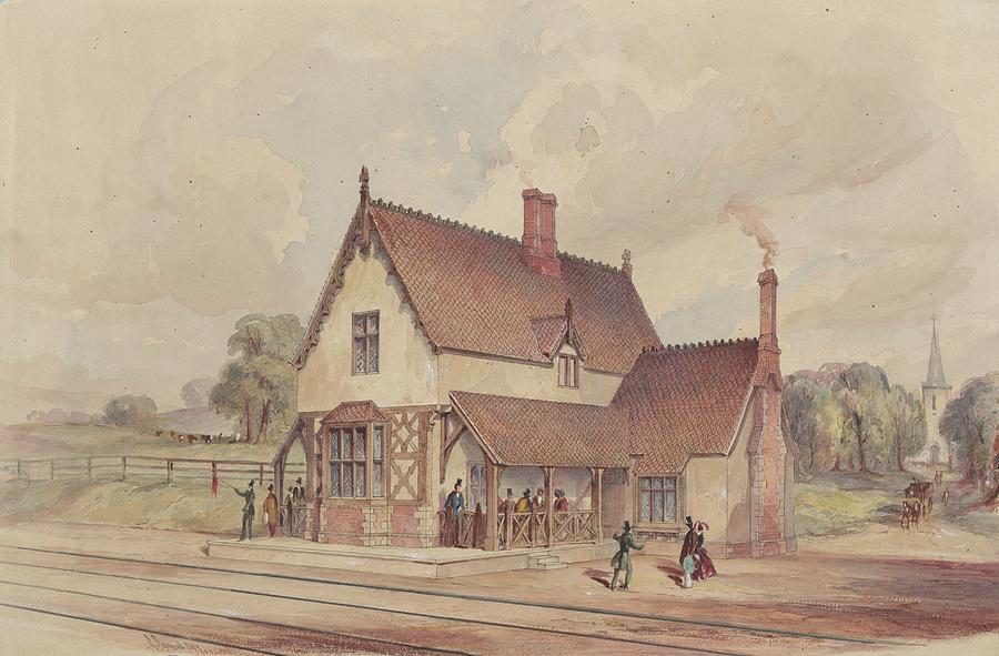 Victorian Rural Train Station And Railroad Crossing Painting by John Connell Ogle Victorian Rural Train Station And Railroad Crossing Painting by John Connell Ogle