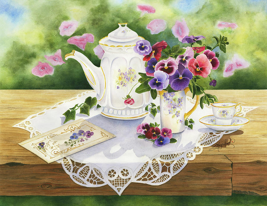 Tea Painting - Victorian Tea In The Garden by Mary Irwin