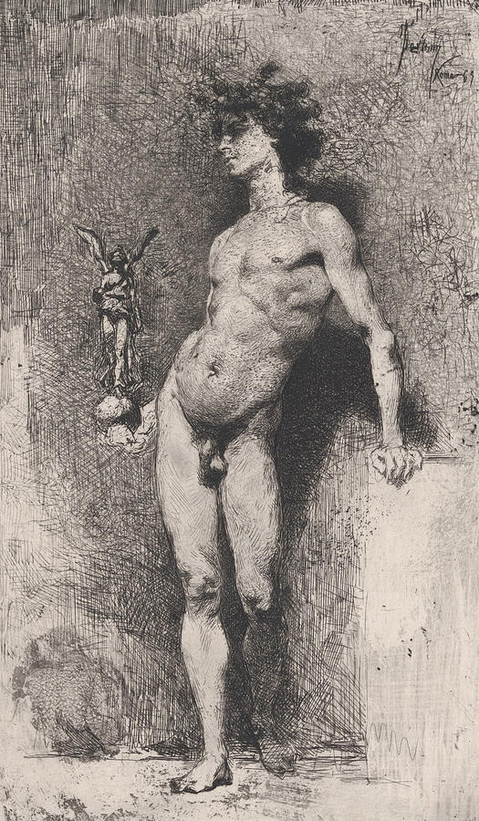 Victory - a naked youth standing facing left Relief by Maria Fortuny