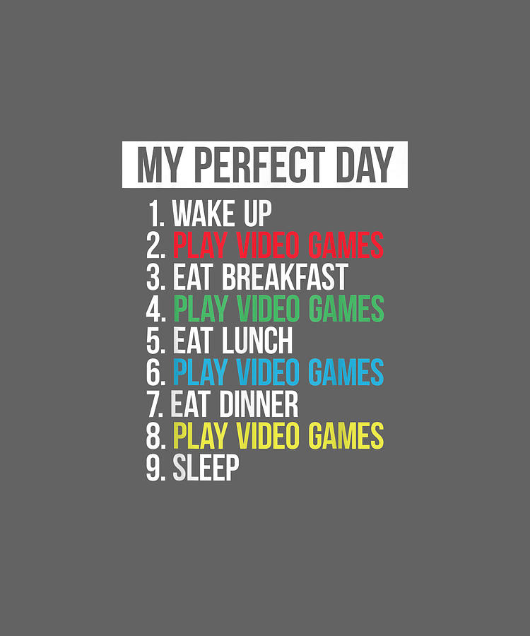 Video Games T Shirt My Perfect Day Funny Cool Gamer Tee Gift