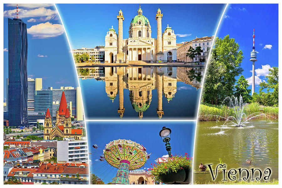 Vienna postcard city architecture and nature view with label Photograph by Brch Photography