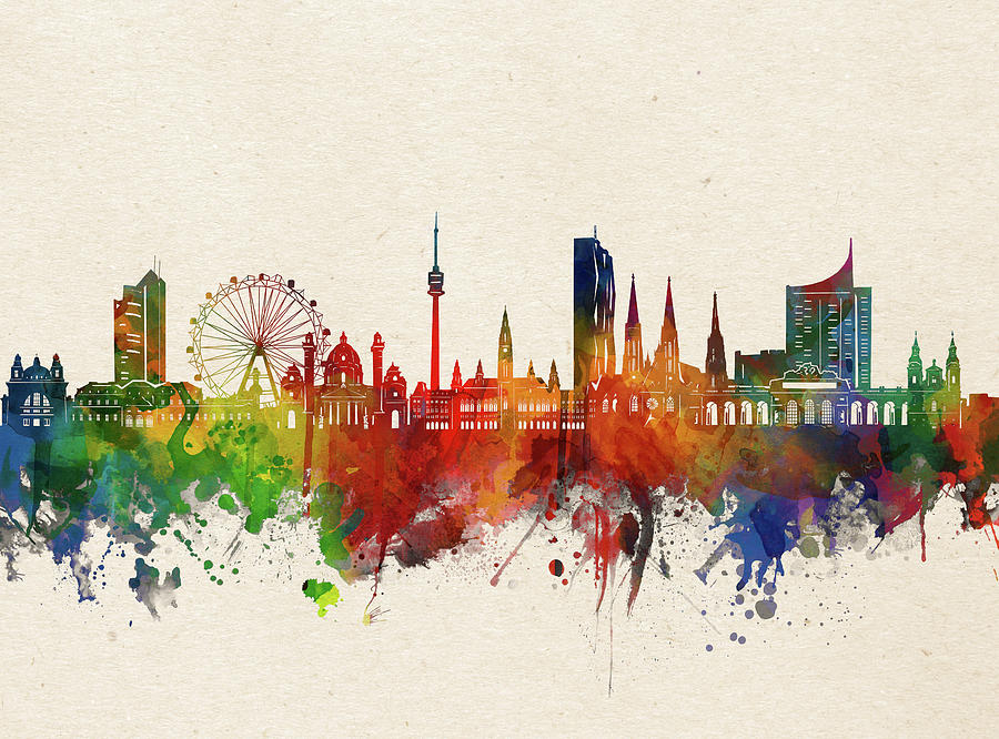 Vienna Skyline Watercolor Digital Art by Bekim M