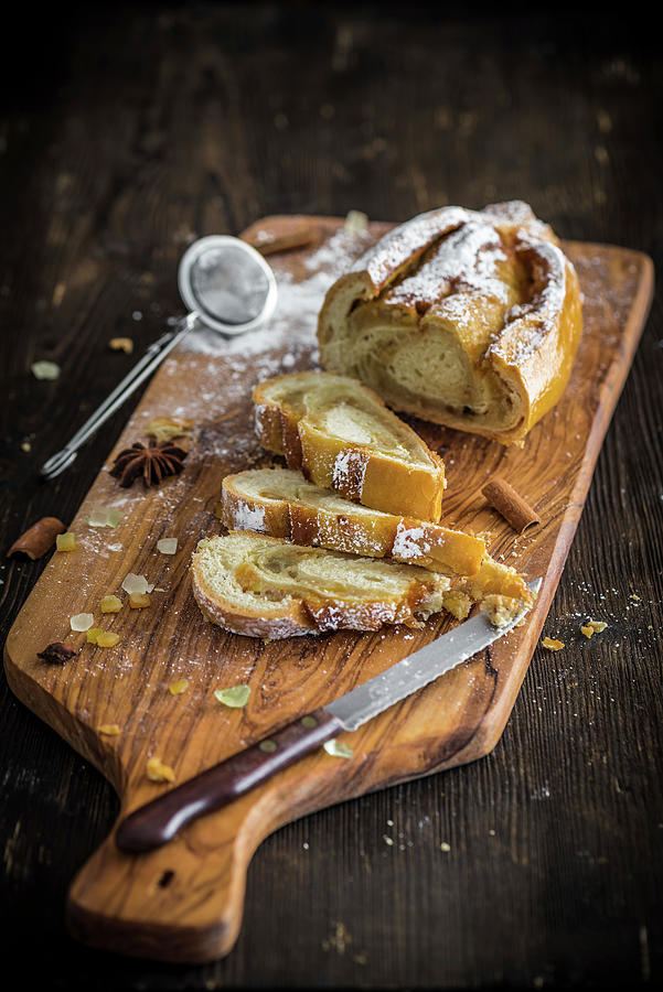 Viennese Stollen Sliced On A Wooden Board Photograph by M. Nlke