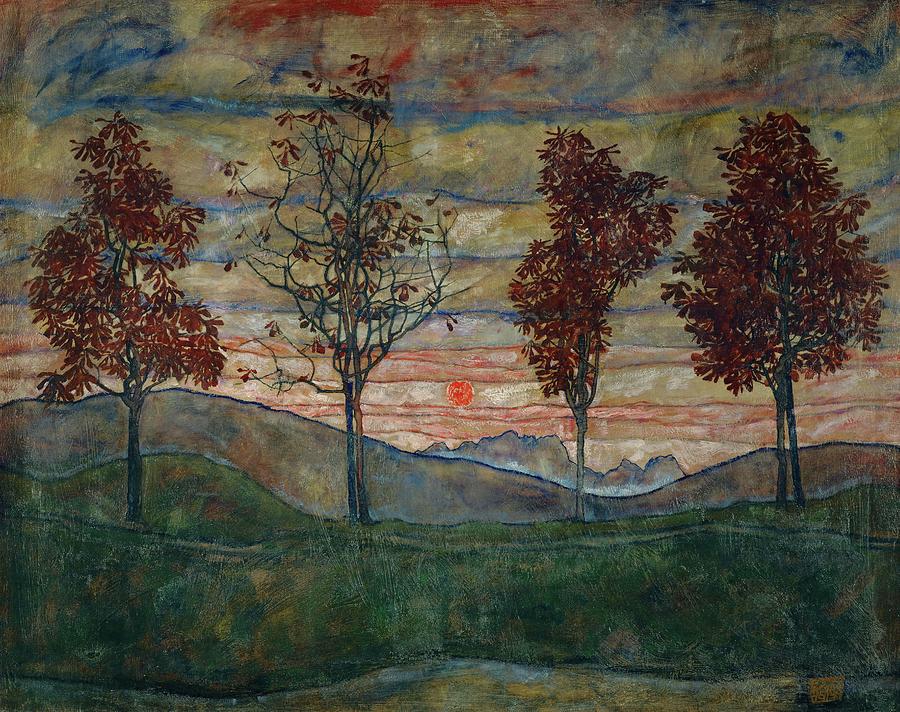 Vier Baeume -Four Trees-. Oil on canvas -1917-. Painting by Egon Schiele -1890-1918-