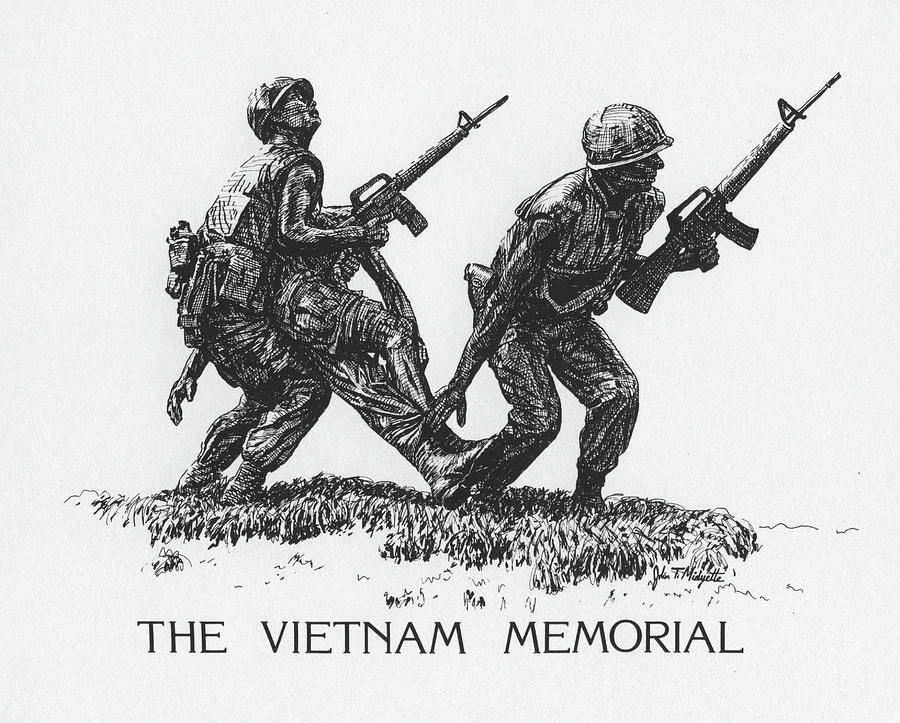 Vietnam Memorial statue Drawing by Tommy Midyette