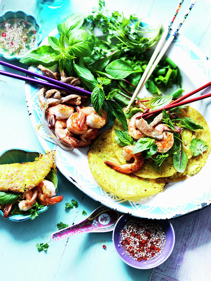 Vietnamese Omelette With Prawns And Salad Photograph by Karen Thomas