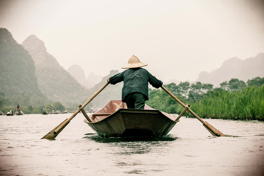 Vietnamese Rower In Boat Photograph by By Jérémie Lusseau