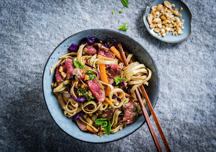Vietnamese Salad With Beef And Noodles Photograph by Thys