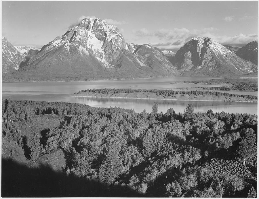 View across river valley toward Mount Moran Grand Teton,  National Park Wyoming, Geology, Geological. 1933 - 1942 Painting by Ansel Adams