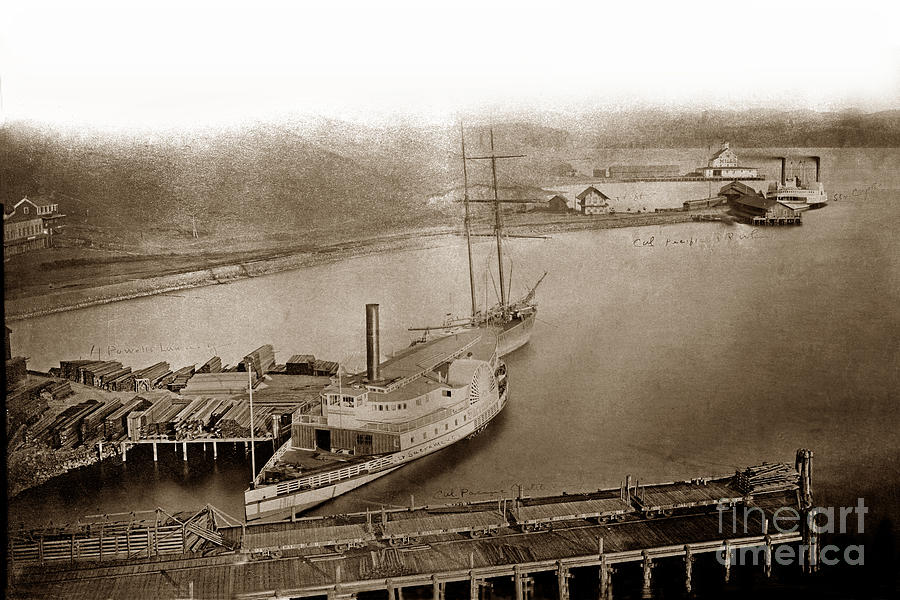 Boat Photograph - View at South Vallejo steam boat landing with Side wheeler Sacramento Circa 1871 by Monterey County Historical Society