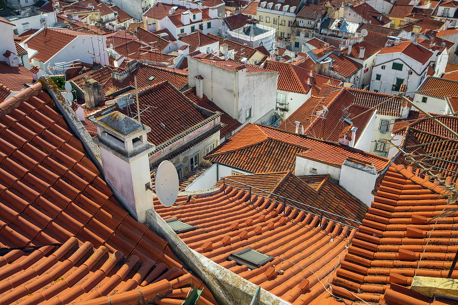 Architecture Digital Art - View From Above Rooftops, Lisbon, Portugal by Russ Rohde